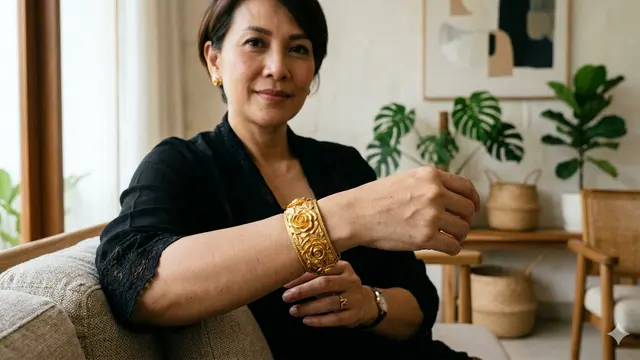Model Gelang Emas Ukir Motif Bunga Klasik