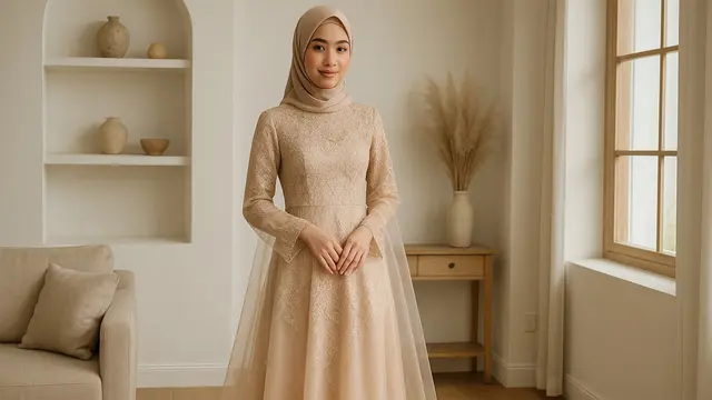 7 Model Gamis Kombinasi Organza Modern, Tampil Mewah Tapi Tetap Sopan