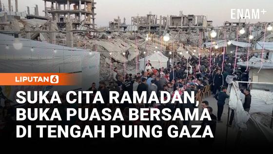 Warga Palestina Gelar Iftar Massal di Tengah Reruntuhan Gaza