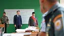 Di Akademi Militer, kedua pemimpin negara akan melakukan peninjauan fasilitas, termasuk laboratorium bahasa Prancis. (JEANNE ACCORSINI/POOL/AFP)