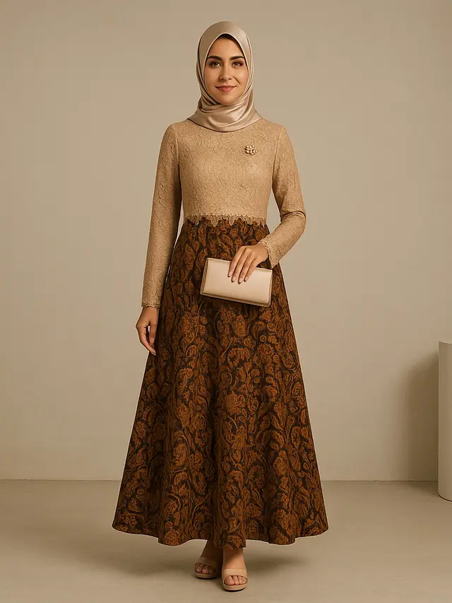 Model Gamis Terbaru Kombinasi Batik 2025/Ilustrasi gambar oleh AI