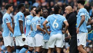Sebelumnya, skuad asuhan Pep Guardiola sempat tak mendapatkan hasil maksimal imbang 3-3 di markas Everton pada (04/05) waktu setempat. (AFP/Darren Staples)