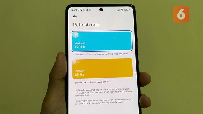 Refresh rate 120Hz Xiaomi 11T (Liputan6.com/ Agustin Setyo Wardani).