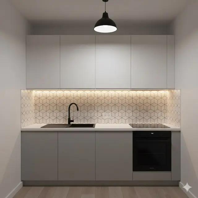 Dapur dengan Backsplash Motif Geometris