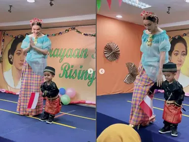 Nourah Sheivirah membagikan penampilan memukaunya saat menemani putra bungsunya, Razeen menghadiri acara sekolah dalam rangka peringatan Hari Kartini. Di momen tersebut, ibu tiga anak itu tampil mengenakan baju bodo, khas Sulawesi Selatan. (Liputan6.com/IG/@nourahsheivirah)