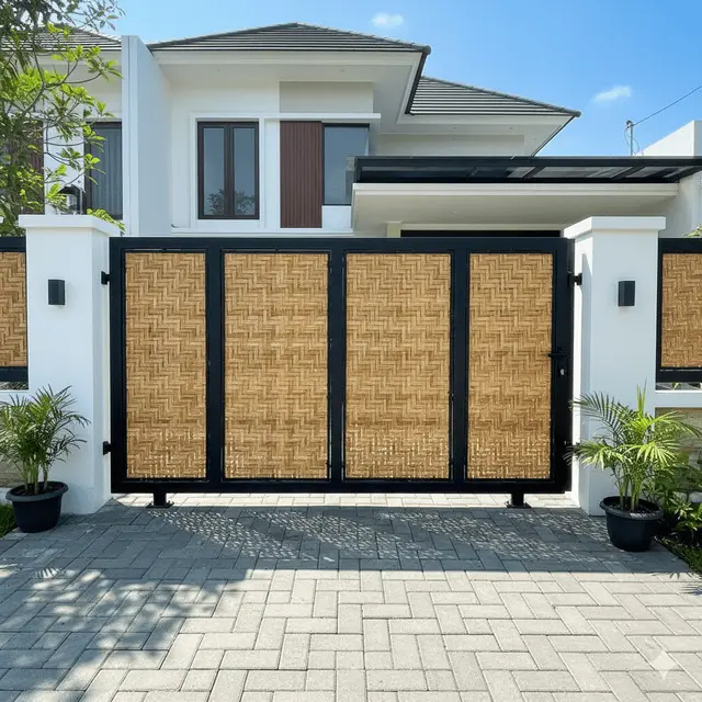 Model Pagar Besi Kombinasi Bambu Sintetis by Gemini