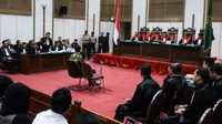 Suasana sidang lanjutan kasus dugaan penistaan agama dengan terdakwa Basuki Tjahaja Purnama atau Ahok di Auditorium Kementerian Pertanian, Jakarta, Kamis (20/4). Sidang ke-20 ini beragenda pembacaan tuntutan dari jaksa (Liputan6.com/Pool/Muhammad Adimaja)