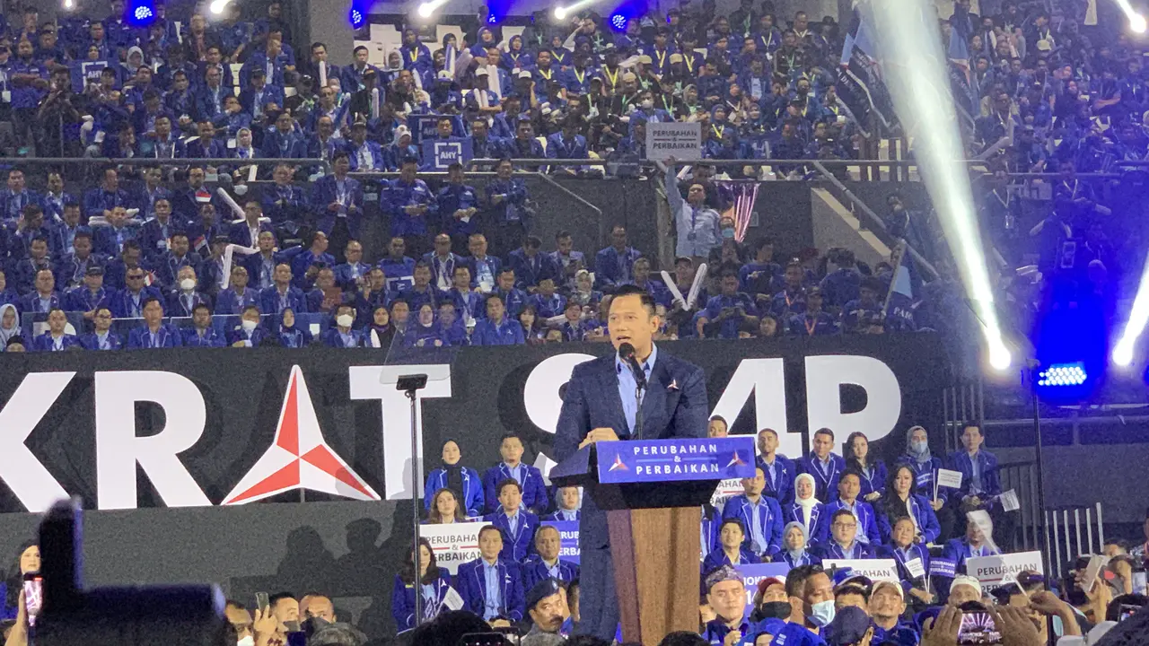 Ketua Umum Partai Demokrat Agus Harimurti Yudhoyono (AHY) menyampaikan pidato politik. AHY menyinggung soal pengelolaan pajak oleh negara.
