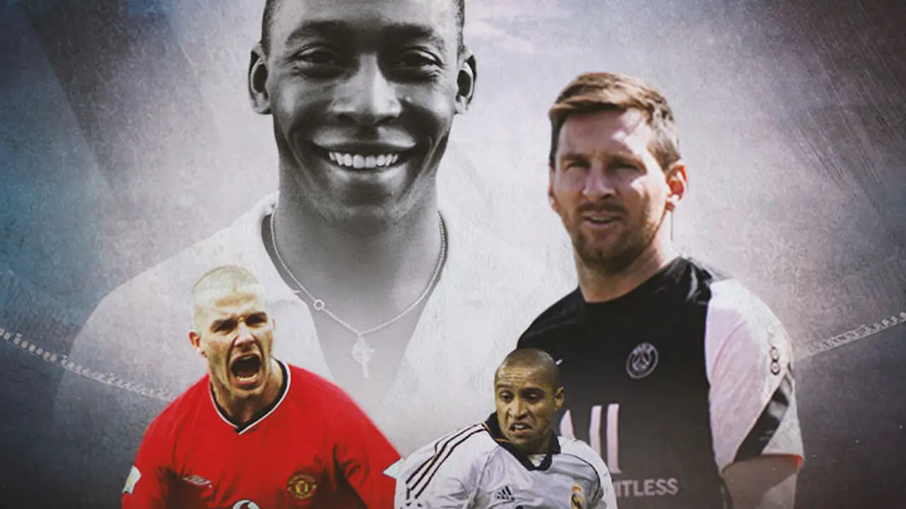 Ilustrasi - Pele, David Beckham, Roberto Carlos, Lionel Messi