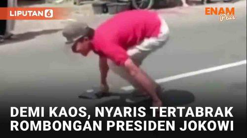 VIDEO: Demi Kaos, Pria Nyaris Tertabrak Iring-iringan Mobil Presiden Jokowi