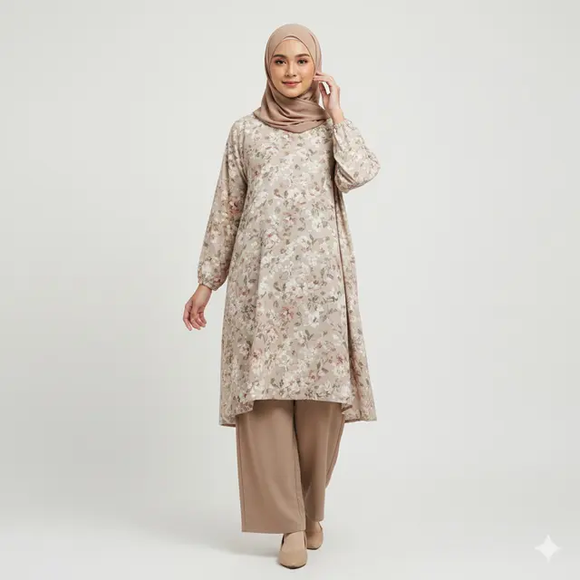 Inspirasi Gamis Tunik Kombinasi Celana Kulot Terbaru. Gemini