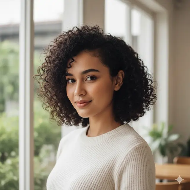Model Rambut Sebahu Ikal Natural untuk Wajah Bulat