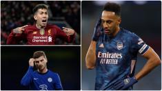 Penyerang Arsenal, Pierre-Emerick Aubameyang, seperti hilang ketajamannya dalam mencetak gol hingga pekan ke-10 kompetisi Liga Inggris musim ini. Berikut 5 penyerang tajam Liga Inggris yang performanya melempem di awal musim ini. (kolase foto AFP)