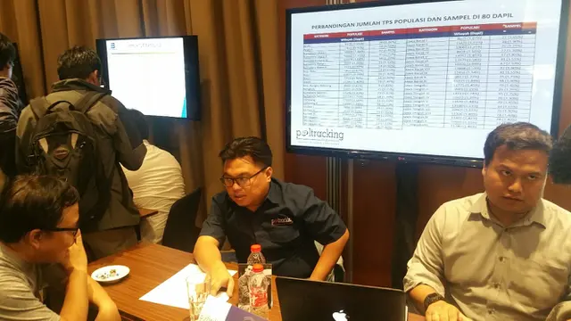 Berbagai lembaga survei pun membeberkan data dan proses penghitungannya di Ekspos Data Hasil Quick Count. (Liputan6.com/Nanda Perdana Putra)