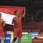 Hary Susanto/Ratri Oktlia Leani gpebulutangkis Indonesia meraih medali emas di nomor tganda campuran SL3-SU5 setelah mengalahkan Thailand pada Asian Para Games 2018 di Istora Senayan, Sabtu (13/10/2018).  (Bola.com/Peksi Cahyo)