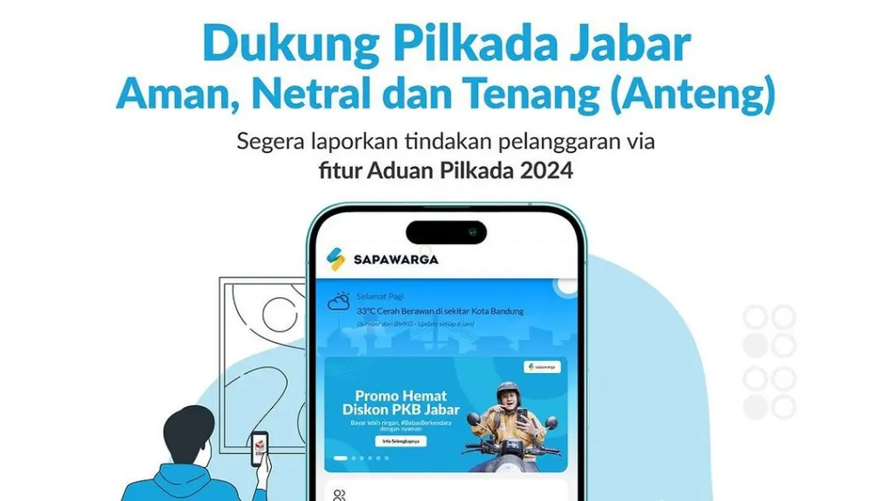 Aplikasi Sapawarga Pemprov jabar membuka kanal Aduan Pilkada untuk menyampaikan segala temuan, dugaan pelanggaran, atau masalah dalam proses Pilkada Serentak 2024 di Jabar. (Liputan6.com/Jayadi Supriadin)
