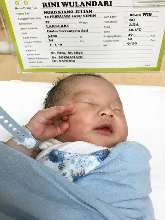 Sejak menggelar baby shower, Rinni dan Jevin memang sudah menyiapkan nama untuk si buah hati. Hanya saja, mereka cuma membocorkannya dengan inisia NKJ, yang ternyata nama sebenarnya adalah Nord Kiano Julian.  (Instagram/nordkiano)