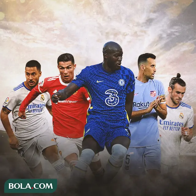 Ilustrasi - Eden Hazard, Cristiano Ronaldo, Romelu Lukaku, Sergio Busquets, Gareth Bale