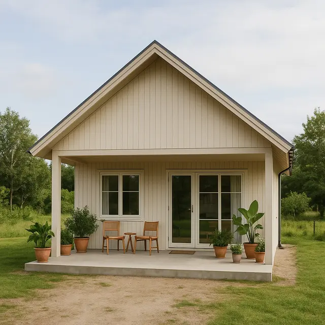 Rumah Sederhana Ukuran 6x9 dengan Teras Depan Luas di Kampung