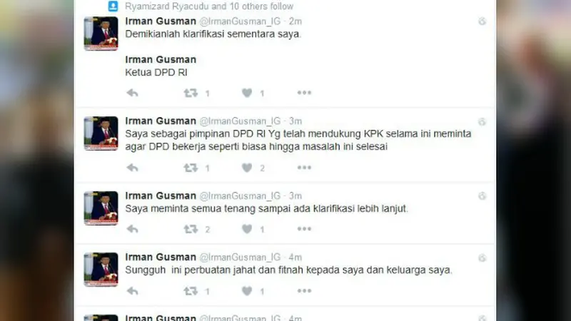 Twitter Ketua DPD RI Irman Gusman