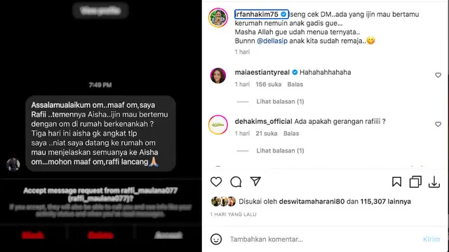 Irfan Hakim Bocorkan DM dari Teman Pria sang Putri yang Minta Izin untuk Main ke Rumah: Saya Suka Kamu Sopan. (instagram.com/irfanhakim75)