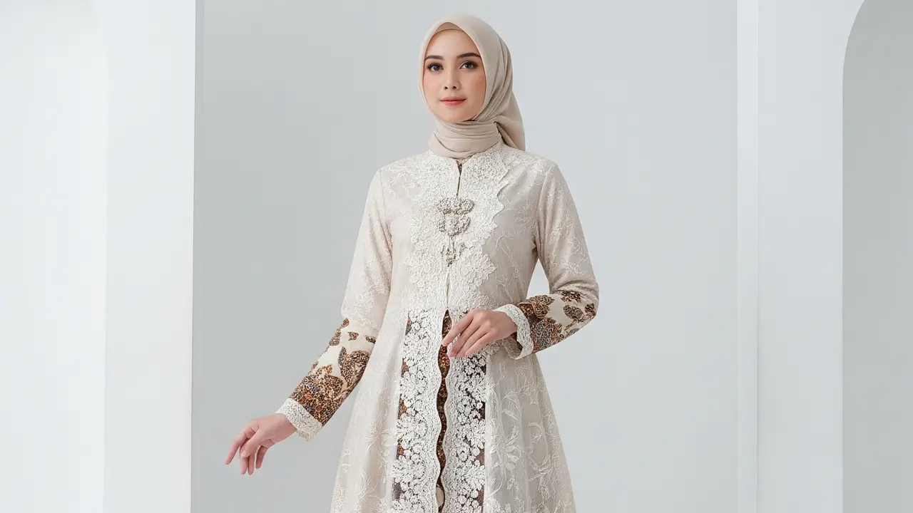 Model Gamis Batik Brokat Ivory Terbaru untuk Ramadan 2026