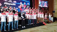 Tim putra dan putri Jakarta Pertamina Energi untuk Proliga 2020 diperkenalkan. (Liputan6.com/Cakrayuri)