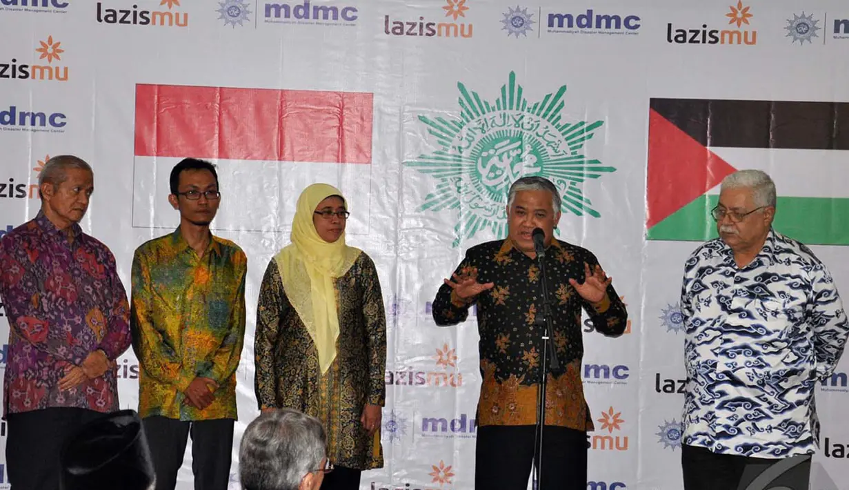 Menurut Din sumbangan  ditampung lewat tiga jalur, mengumpulkan lewat kotak kotak amal, jalur amil zakat infaq sadakoh di Muhammadiyah. Juga dikumpulkan oleh  MDMC semuanya untuk Palestina, Jakarta, Selasa (9/9/2014) (Liputan6.com/Miftahul Hayat)