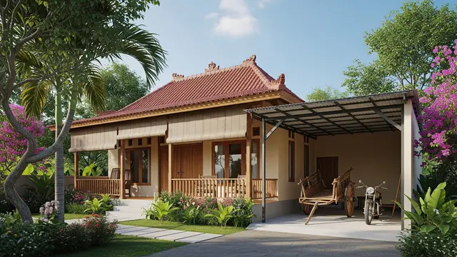 Desain Rumah Desa Sederhana dengan Garasi Terbuka/Gemini AI
