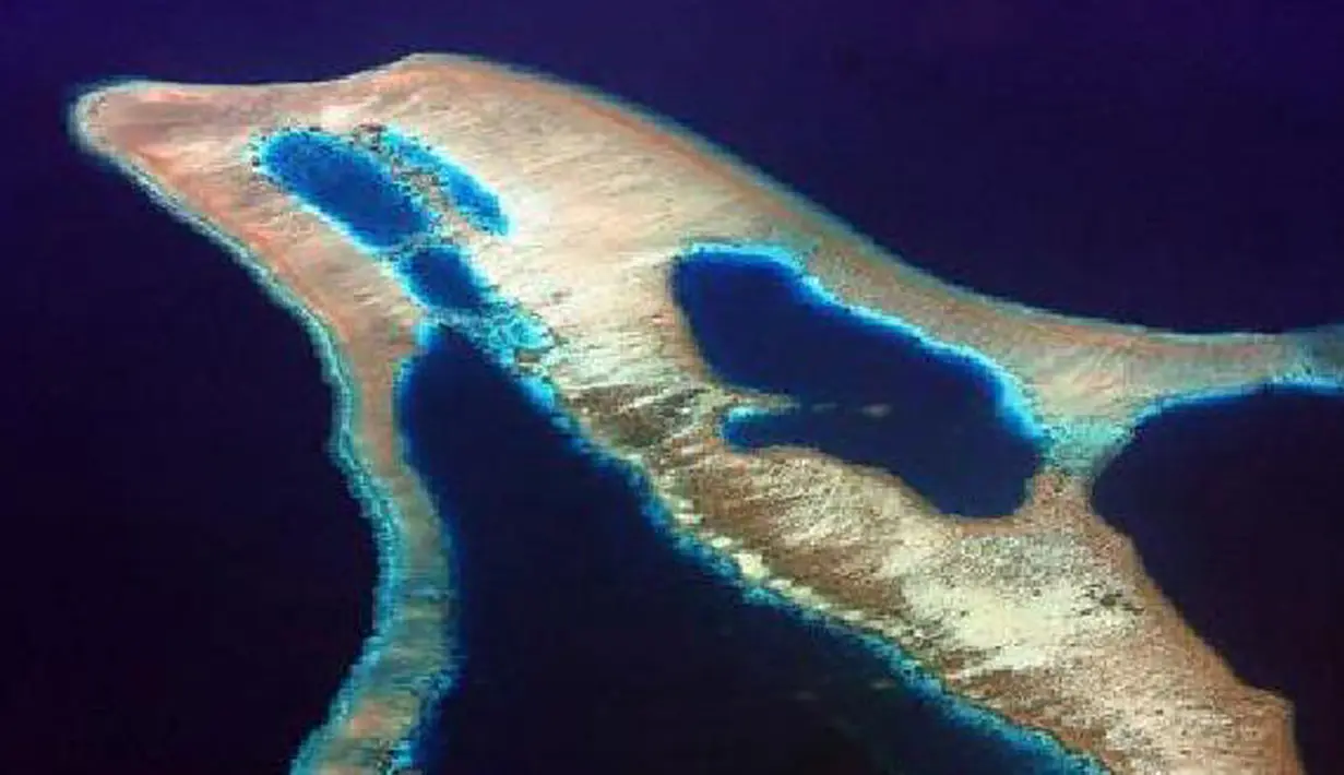 Pulau terumbu karang terletak di lepas pantai utara Pulau Flores, Indonesia. Dilihat dari atas pulau ini mirip Lumba-lumba. (Foto:Michael Thirnbeck)