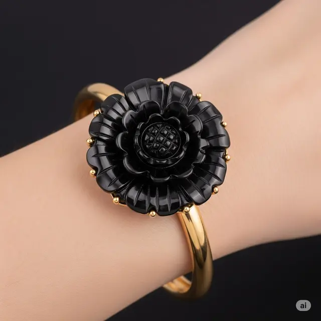Bangle Lingkaran Kaku Berhiaskan Bunga
