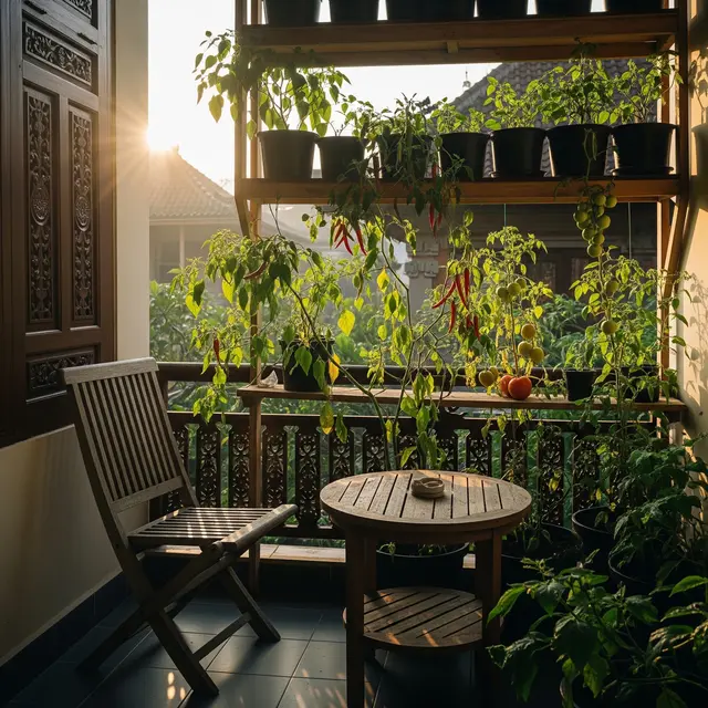 Desain Teras Cozy dengan Kebun Cabai dan Tomat Buat Dapur Langsung Petik (AI Generated)