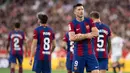 Gol pembuka kemenangan Barcelona dicetak Robert Lewandowski pada menit ke-15. (JORGE GUERRERO/AFP)