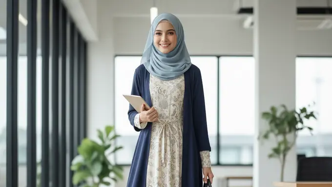 Ilustrasi Wanita Berhijab Profesional di Kantor