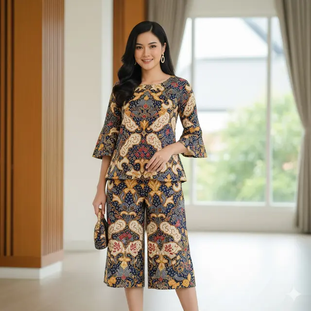 Setelan Batik Jumputan Lengan Lonceng