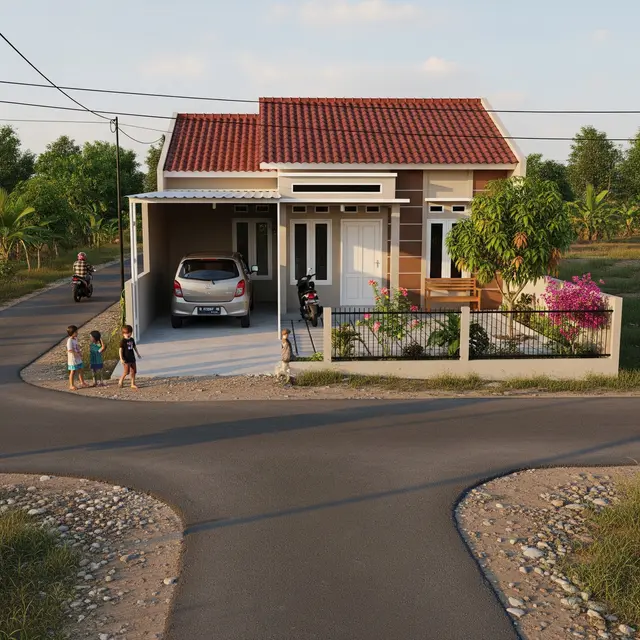 9 Inspirasi Rumah Tipe 36 Hook di Kampung dengan Carport Motor dan Mobil Kecil