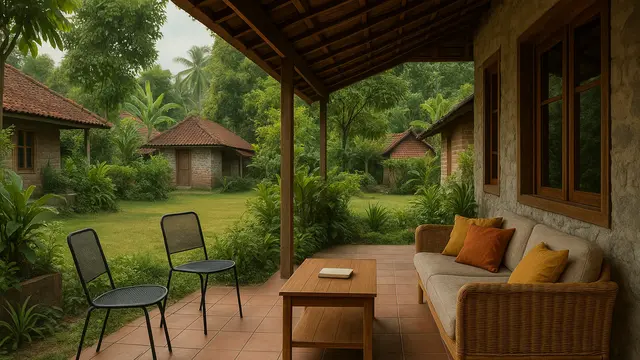 Gambar Desain Ruang Tamu Outdoor Sederhana di Kampung/via AI