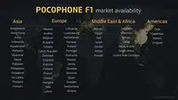 Daftar negara yang menjadi target pemasaran Pocophone F1 (Foto: screenshot via GSM Arena)