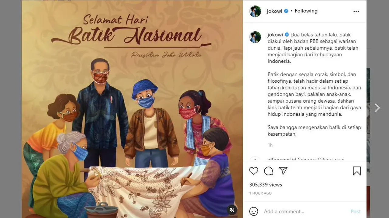 Presiden Jokowi unggah video tentang Hari Batik Nasional di akun Instagramnya