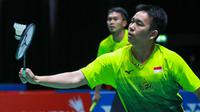 Penampilan ganda putra Indonesia, Mohammad Ahsan/Hendra Setiawan di All England 2020. (PBSI)