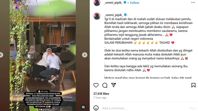 Unggahan Umi Pipik. (Instagram/ _ummi_pipik_)