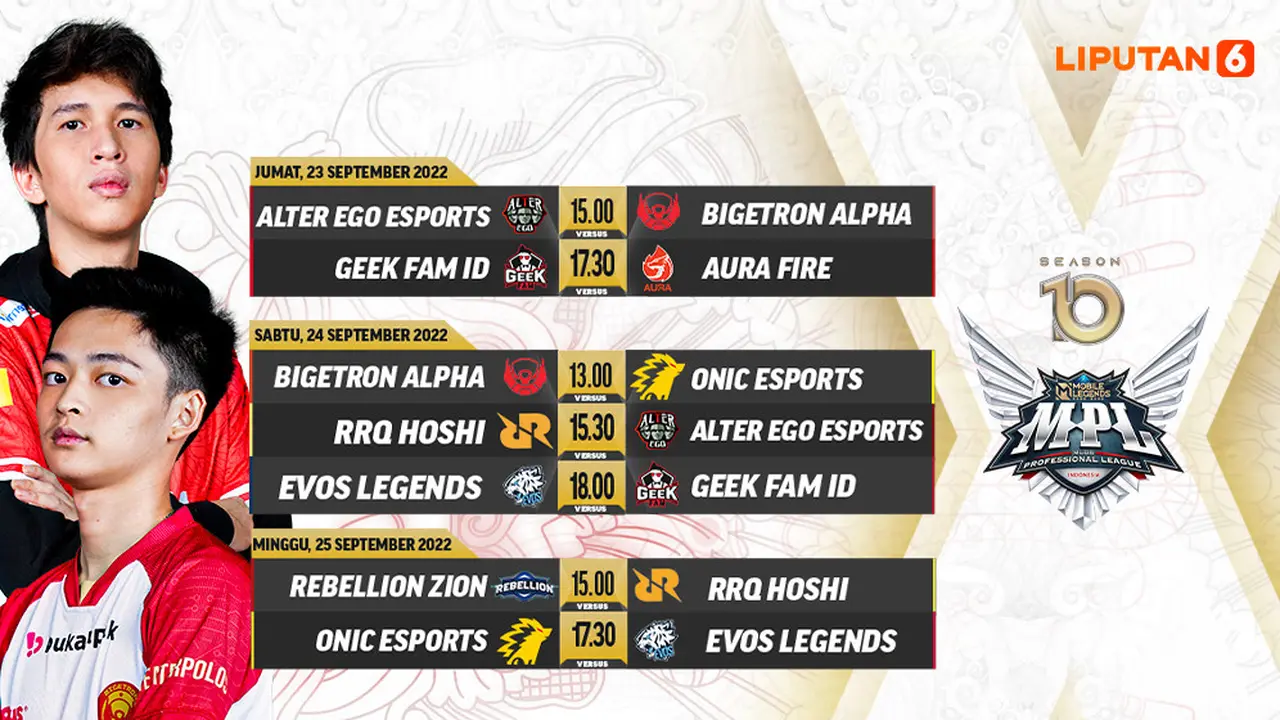 Jadwal dan Link Streaming MPL Indonesia Season 10 Matchweek 7 di Vidio, 23-25 September 2022