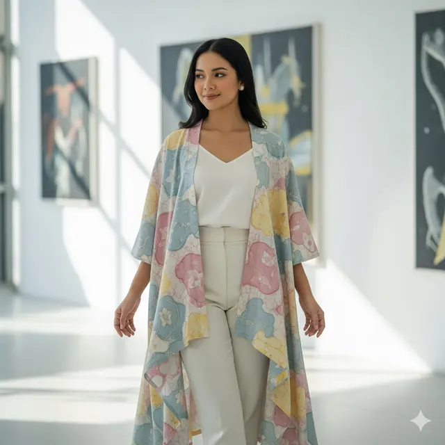 Outer Asimetris Batik Pastel