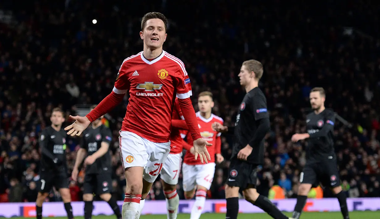Ander Herrera merupakan andalan lini tengah Manchester United. Sayangnya, penampilan pemain berusia 26 tahun ini belum cukup memikat pelatih Timnas Spanyol, Vicente del Bosque. (AFP/Oli Scarff)