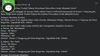 Gambar tangkapan layar kabar tentang terjadinya aksi penculikan anak di Desa Buga, Kabupaten Tolitoli, Sulawesi Tengah. (sumber: Facebook)