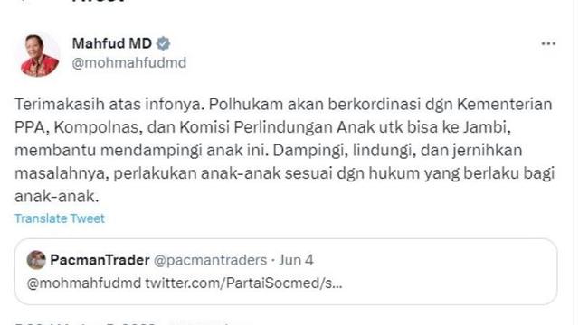 Mahfud Md Siap Dampingi Siswi SMP yang Dipolisikan karena Kritik Wali Kota Jambi