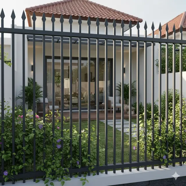 Pagar Besi Hollow Vertikal dengan Ujung Runcing