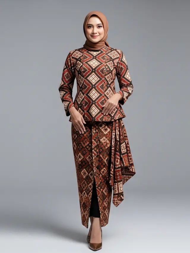 Atasan Batik Blus dengan Rok Lilit
