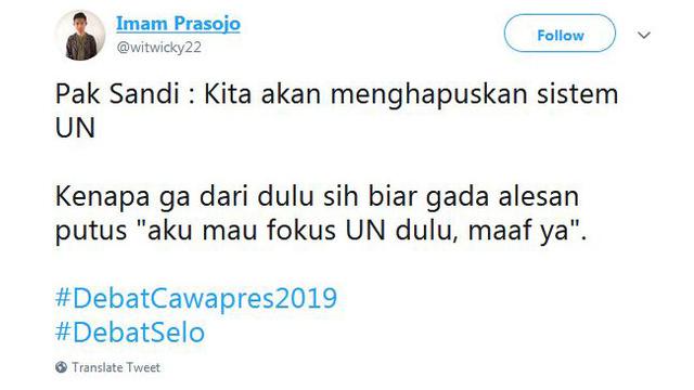 7 Twit Kocak Penghapusan UN di Debat Cawapres, Ujungnya Bikin Baper