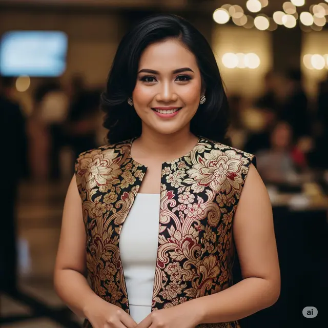 Dress dengan Outer Vest Brokat